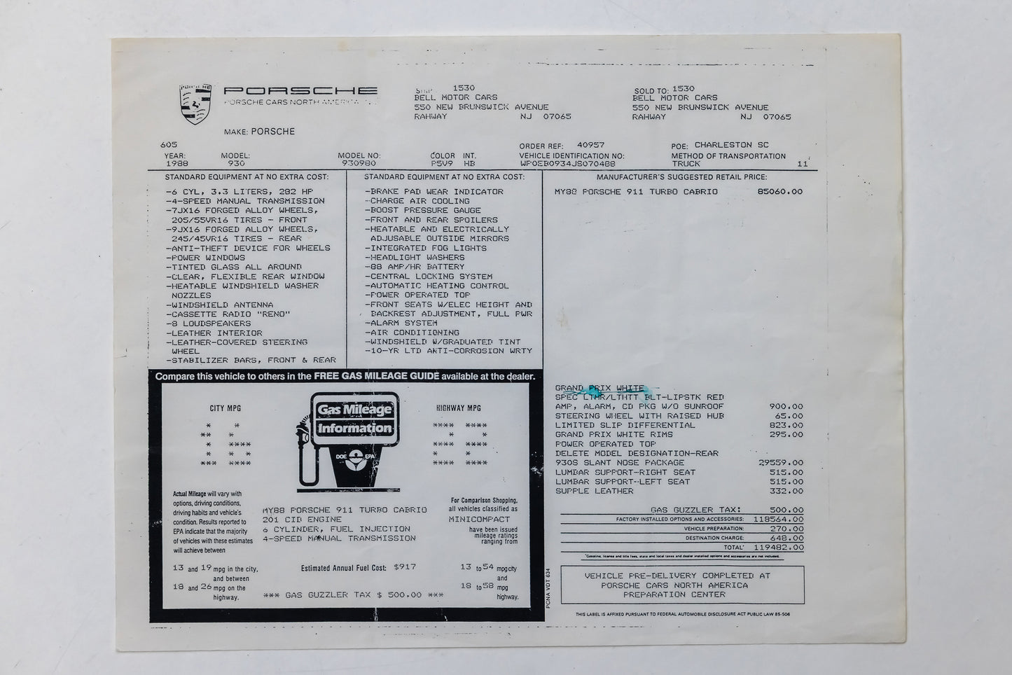 1988 Porsche 930 Turbo Cabriolet Slantnose